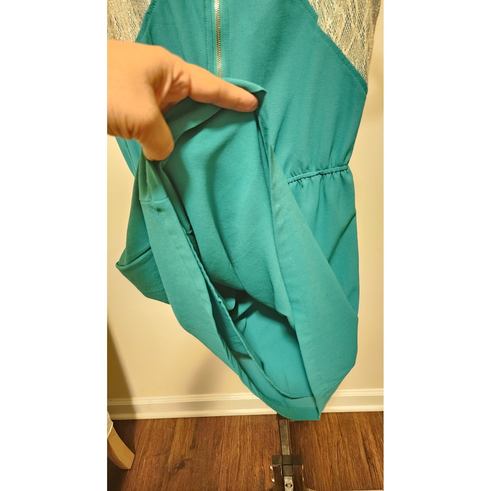 Chloe K Womens Teal Green Lace Inset Half Zip Sleeveless Mini Dress Size S - Picture 7 of 7